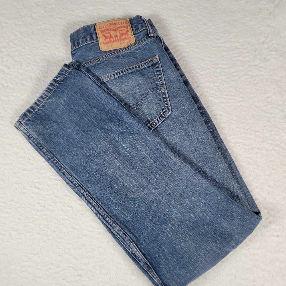 Levi's 511 Slim Jeans Mens 32x32 Blue Distressed Medium Wash Cotton Denim